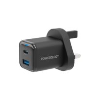 شارژر 35 وات پاورولوژی Powerology 35W PD QC 1xUSB-C 35W and 1xUSB-A 18W GaN Charger UK | الو آیفون مشهد