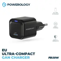 آداپتور رنگ مشکی Powerology Ultra-Compact GaN Charger PD 20W EU فروشگاه الو آیفون مشهد