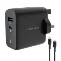 شارژر دیواری فست شارژ تایپ سی و یو اس بی 63 وات پاورولوژی Powerology Ultra-Quick Charging Adapter الو آیفون مشهد