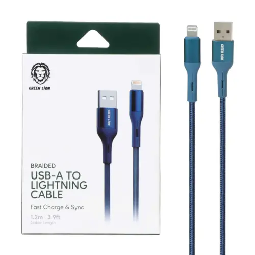 كابل شارژر USB به لایتنینگ 1.2 متری گرین لاین Green Liom USB-A to LIGHTNING Blue 1.2M فروشگاه الو ایفون مشهد